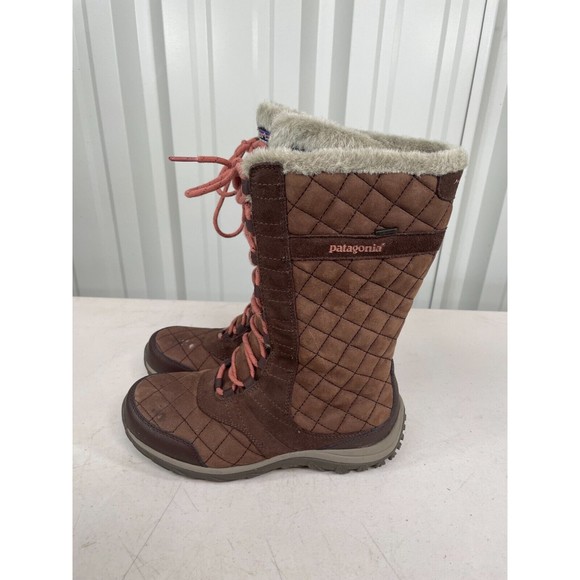 Patagonia Sable Brown Leather Faux Fur Lined Winter Boots Women's 7.5 Size - Picture 3 of 10